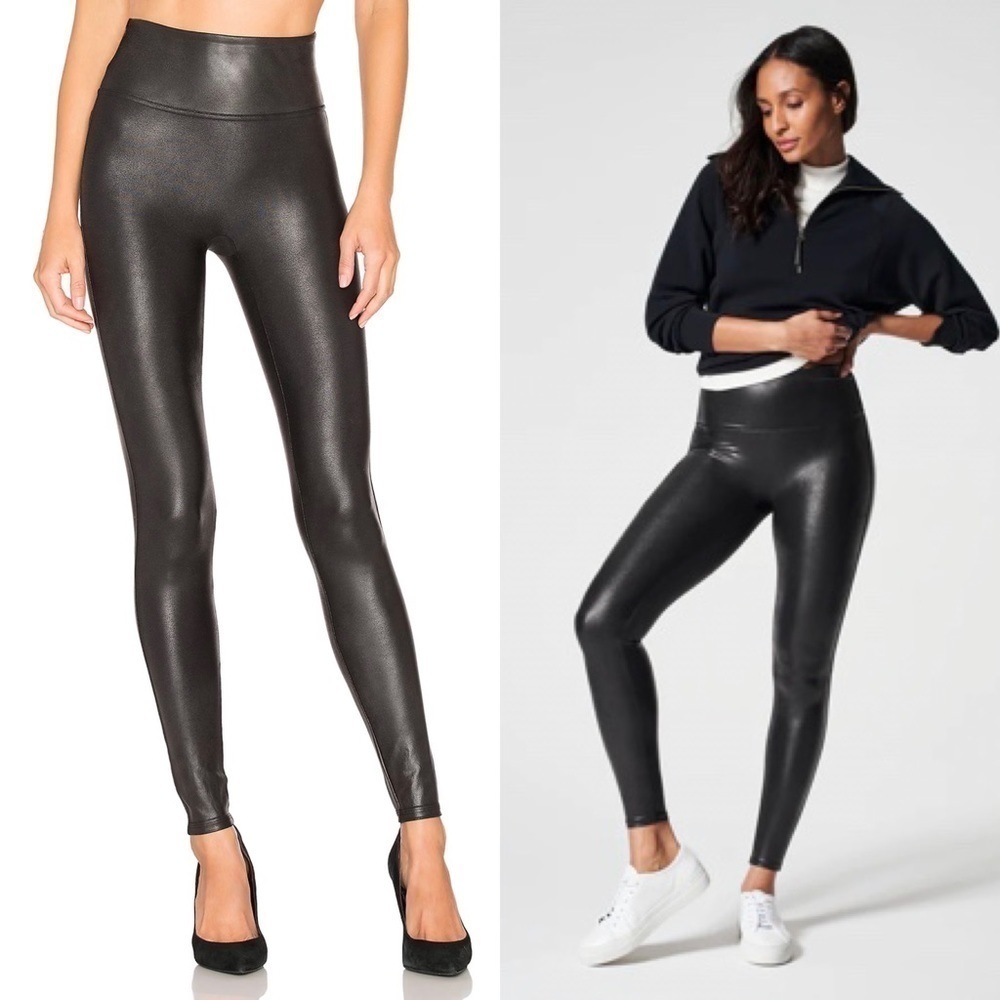 Spanx Black Sleek Smoothing High Rise Faux Leather Leggings